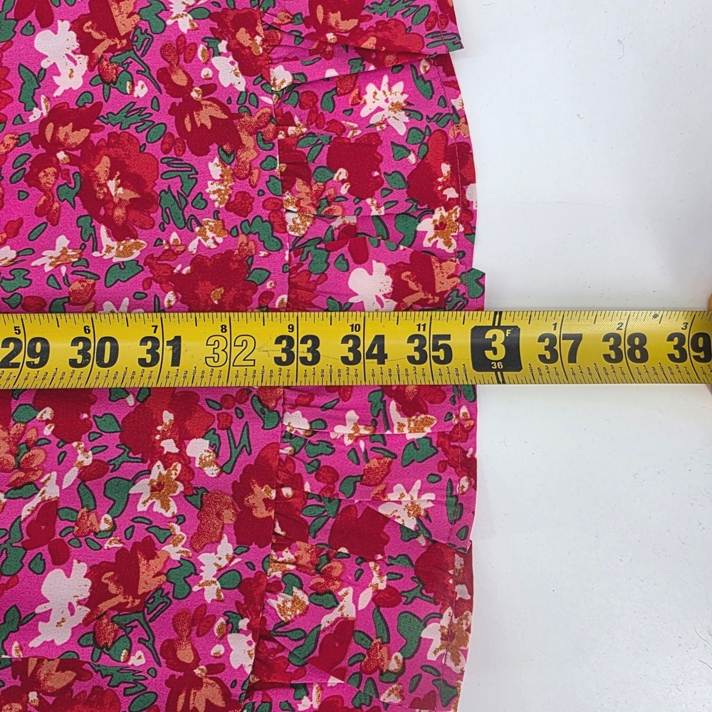 Jodifl Pink Red Floral Flutter Sleeve Babydoll Mini Dress Womens Large Flowy - Picture 5 of 7